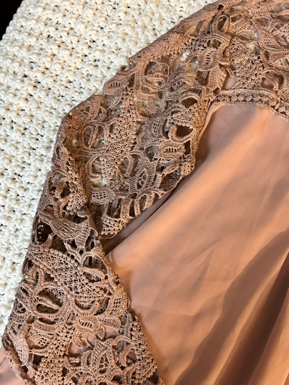 Women's Taupe Lace Yoke Long-Sleeve Blouse - Picture 6 of 16